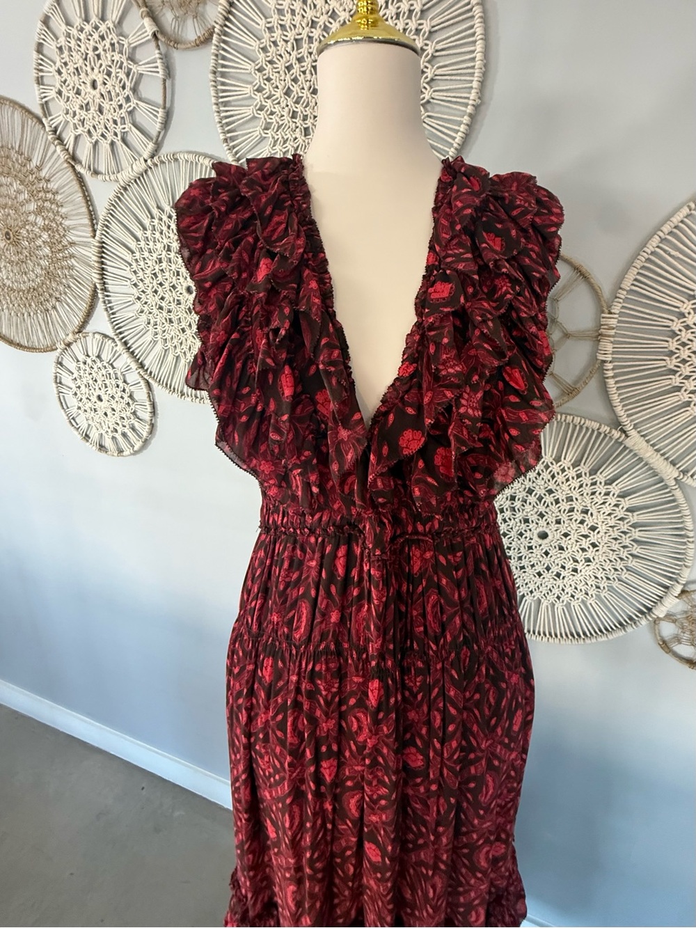 Ulla Johnson Burgundy Ruffled Florella Gown - Picture 3 of 8